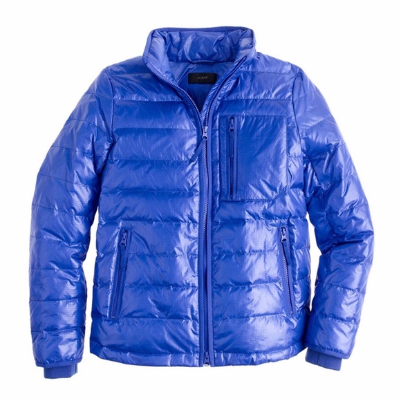 J. CREW Lightweight Down Jacket Puffer Coat Zip Quilted Shiny Regal Blue Small - Picture 2 of 7